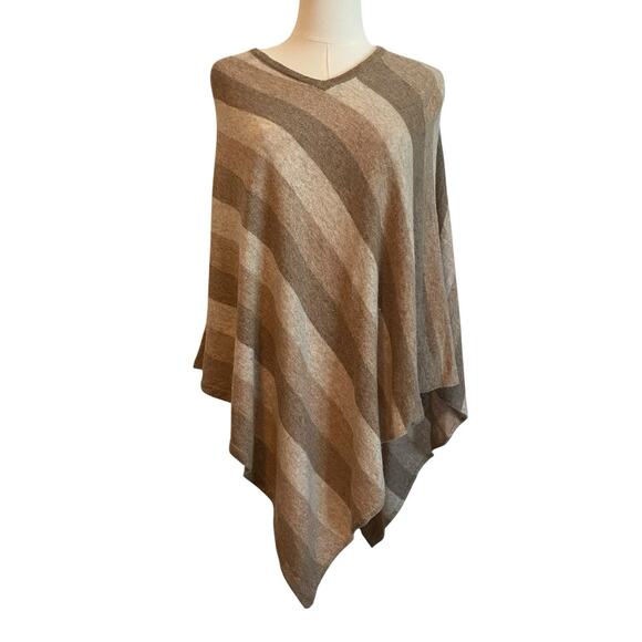 Womens 100% Cashmere Made In Nepal Striped Poncho Free Size Quiet Luxury Cozy - Picture 1 of 4